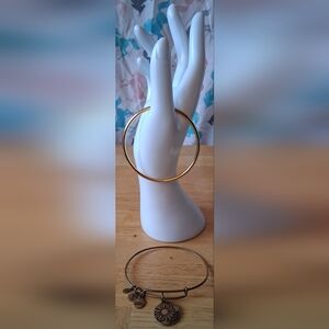 Lot Of 2 Gold Tone Signed Monet & Alex & Ani Daughter Bracelet Bangle Jewelry